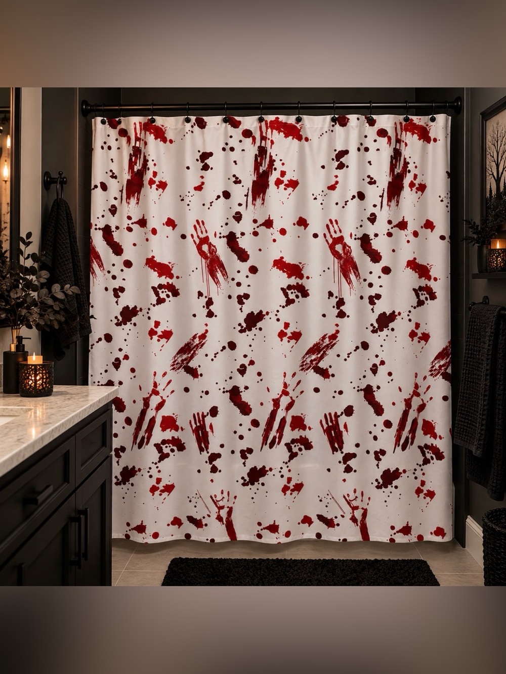 Halloween At Home Shower Curtain Spooky Decoration NEW